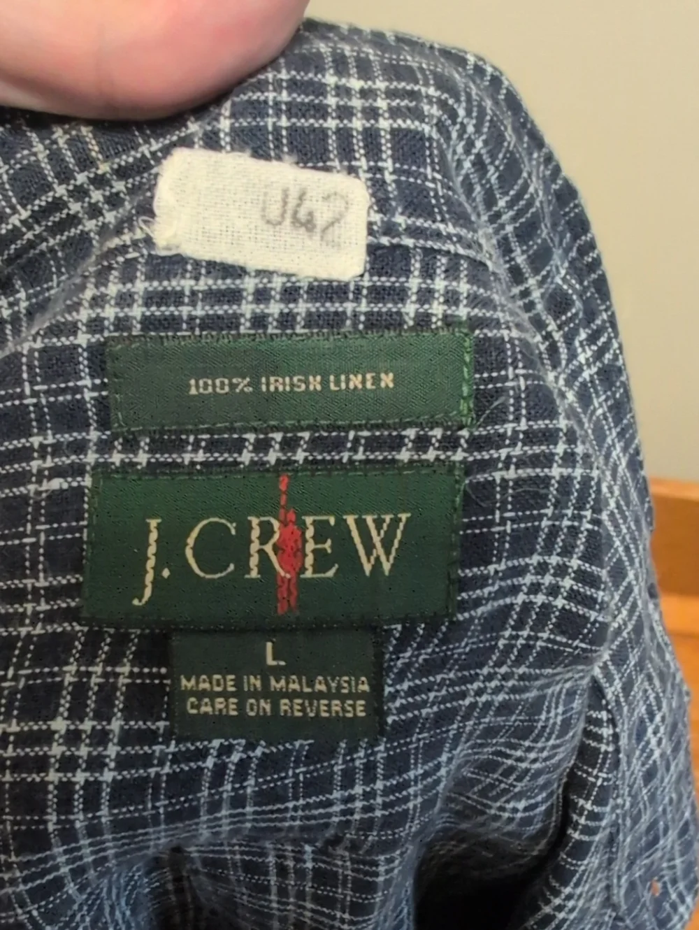 Vintage J.Crew Oarsman Irish Linen Shirt Blue Plaid Button Up Large
